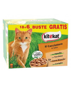Kitekat Il Cacciatore in Salsa Multipack con Agnello, Tacchino, Carni Bianche e Coniglio da 24 bustine x 100gr