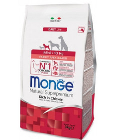 Monge Natural Superpremium per Cane Puppy & Junior Mini Ricco di Pollo da 3 Kg