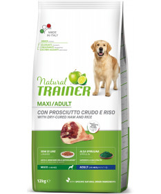 Trainer Natural per Cane Adult Maxi con Prosciutto Crudo, Riso, Semi Di Lino e Alga Spirulina da 12 Kg