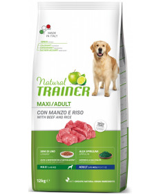 Trainer Natural per cane Adult Maxi con Manzo, Riso, Semi Di Lino e Alga Spirulina da 12 Kg