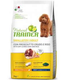 Trainer Natural per Cane Adult Mini con Prosciutto, Riso, Yucca e Alga Spirulina da 7 Kg