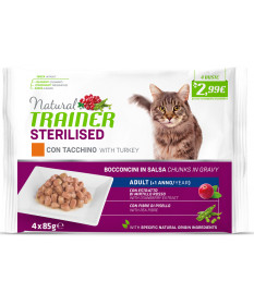 Natural Trainer Sterilised per Gatti Adulti con Tacchino confezione da 4x85 gr