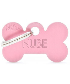 MyFamily Medaglietta Basic Aluminium Small Bone Rosa con Incisione Personalizzata per Cani