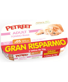 Petreet Natura Tonno Rosa Gatto Umido Confezione (5 + 1 Gratis) x 70 gr