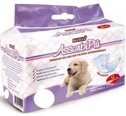 BestBone AssorbiPiù Pannolini per Cani con polimeri superassorbenti 80 cm Extra Large da 12pz