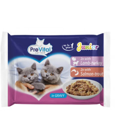 Prevital Multipack per Gatti Junior con Agnello, Tacchino e Salmone e Trota da 4 bst x 100 gr