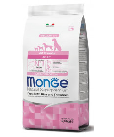 Monge Natural Superpremium per Cane Adult All Breeds con Maiale Riso e Patate da 2,5 Kg