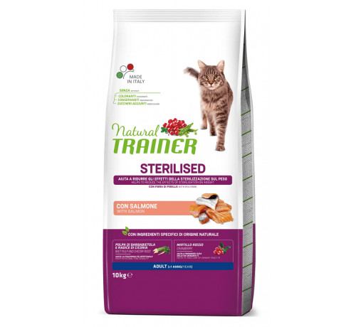 Trainer Natural per Gatto Adult Sterilised con Salmone da 10 Kg