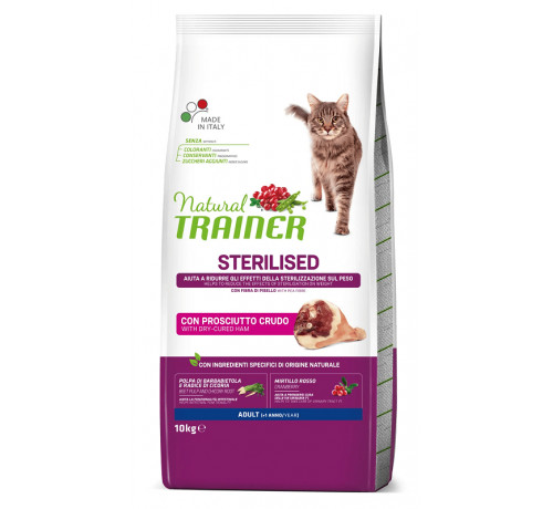 Trainer Natural per Gatto Adult Sterilised con Prosciutto Crudo da 10 Kg