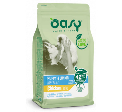 Oasy per Cane Puppy e Junior Medium con Pollo da 3 Kg