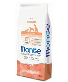 Monge per Cane Puppy e Junior All Breeds con Salmone e Riso da 12kg + OMAGGIO Snack Gift Sticks