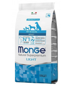 Monge Natural Superpremium Light per Cane Adult All Breeds con Salmone e Riso da 2,5 Kg
