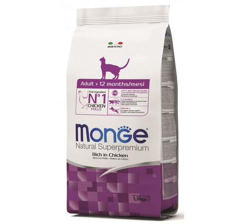 Monge Natural Superpremium per Gatto Adult con Pollo da 1,5 Kg