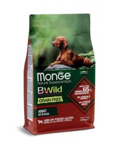 Monge Natural Superpremium BWild Grain Free per Cane Adult All Breeds con Agnello, Patate e Piselli da 12 Kg