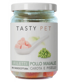 Tasty Pet Filetti di Pollo e Maiale con Carote e Piselli per Gatti da 80 gr
