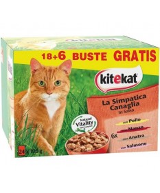 Kitekat La Simpatica Canaglia in Salsa Multipack con Manzo, Pollo, Anatra e Salmone da 24 bustine x 100gr