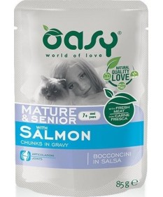 Oasy per Gatto Mature & Senior Bocconcini in salsa con Salmone da 85 g