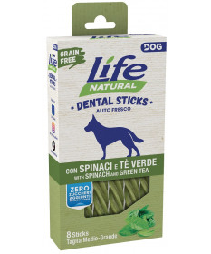 Life Natural Dental Sticks Grain Free per Cani Medio-Grandi con Spinaci e Tè Verde da 8pzx150 gr 