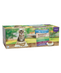 Stuzzy Multipack di Bocconcini per Gatti Sterilizzati con Vitello, Tacchino, Coniglio, Oca e Anatra da 48 bst x 85 gr