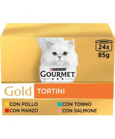 Purina GOURMET GOLD TORTINI MULTIPACK Manzo Pollo Tonno Salmone 24x85 g