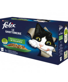 Purina Felix Le Ghiottonerie Selezioni Con Verdure in Gelatina Multipack con Manzo, Carote, Salmone e Trota 12 bst da 85 gr 