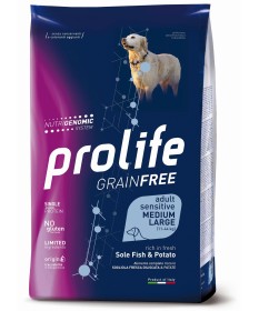 Prolife Grain Free Sensitivi per Cani Adult Medium/Large con Sogliola e Patate da 10 kg