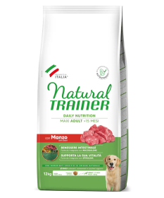 Trainer Natural per cane Adult Maxi con Manzo, Riso, Semi Di Lino e Alga Spirulina da 12 Kg