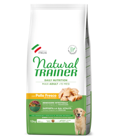 Trainer Natural per Cane Adult Maxi con Pollo Fresco, Riso, Semi Di Lino e Alga Spirulina da 12 Kg