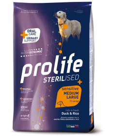 Prolife Sterilised Sensitive per Cani Adult M/L con Anatra e Riso da 2,5 Kg 