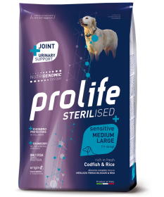 Prolife Sterilised Sensitive per Cani Adult M/L con Merluzzo e Riso da 2,5 kg