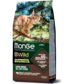 Monge BWild Grain Free per Gatti Large Breed All Life Stage con Bufalo, Patate e Lenticchie da 1,5 Kg