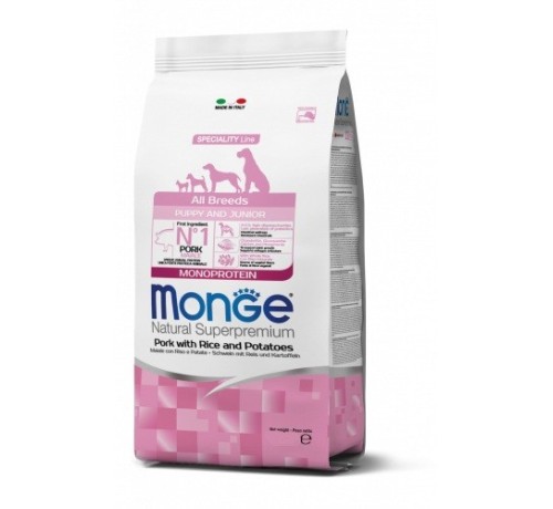 Monge Natural Superpremium per Cani Puppy & Junior All Breeds con Maiale, Riso e Patate da 12 Kg