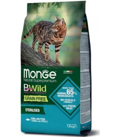 Monge Natural Superpremium BWild Grain Free per Gatti Sterilizzati con Tonno e Piselli da 1,5 Kg