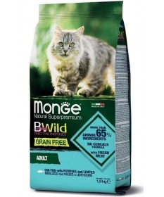 Monge Natural Superpremium BWild Grain Free per Gatti Adult con Merluzzo, Patate e Lenticchie da 1,5 Kg