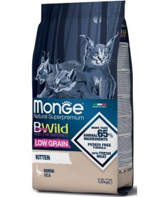 Monge Natural Superpremium BWild Low Grain per Gatti Kitten con Oca da 1,5 Kg